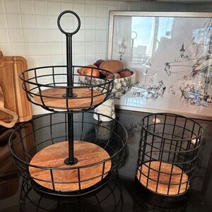 Two-Tiered Fruit Basket and Utensil Holder